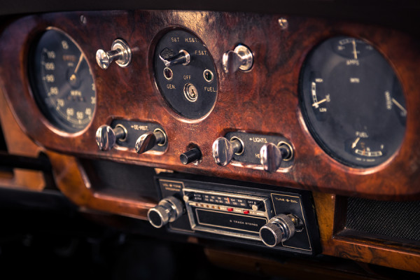 Dashboard in vintage interior of old automobile