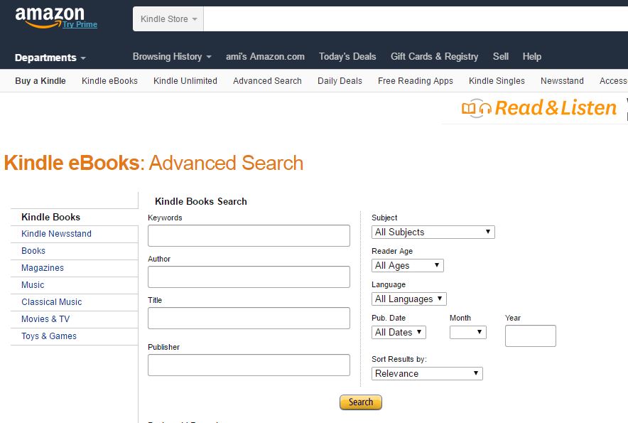 kindle advanced search